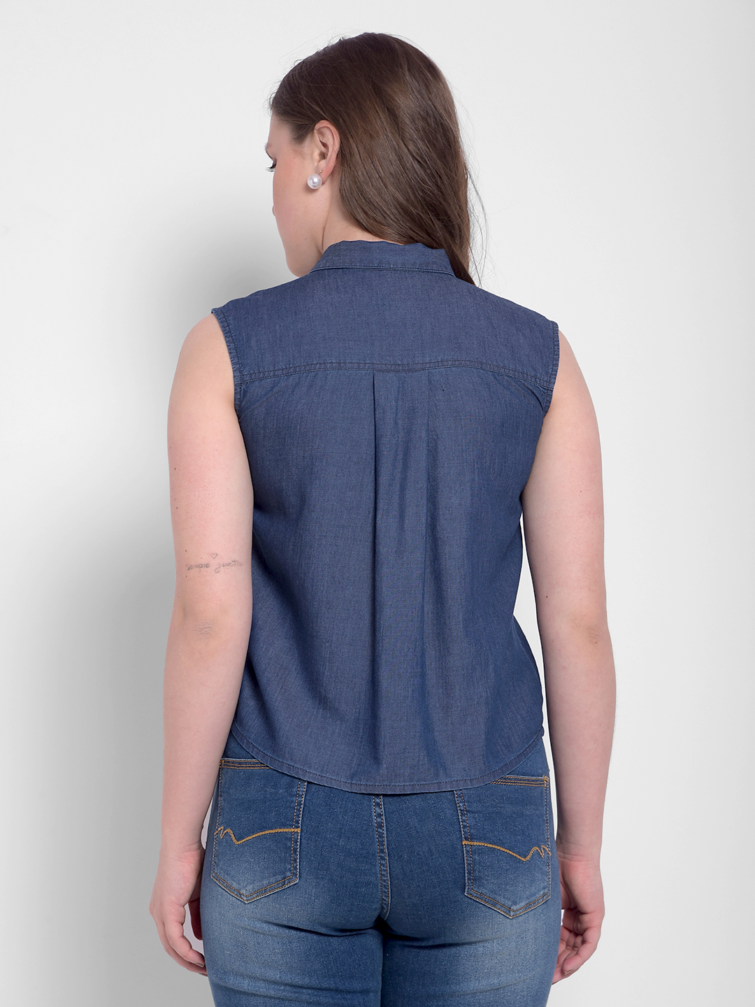 Numero Uno Women Sleeveless Denim Shirt